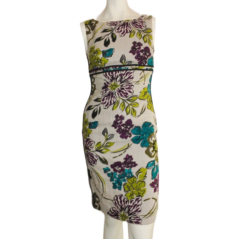 CARLISLE Sheath Floral Linen Size 2 Dress